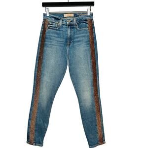 7FAMK High Waist Ankle Skinny Jeans Metallic Blue - 26